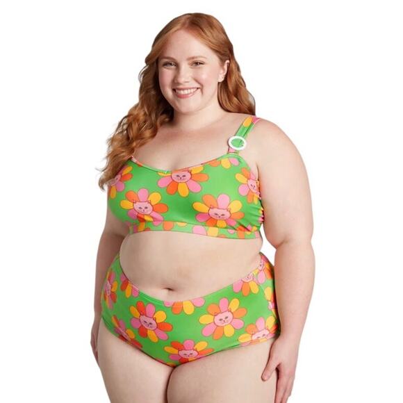 ModCloth x Marisol Muro NIP Green Petals Cats Sara High-Waisted Bikini Bottom LG - Picture 2 of 14